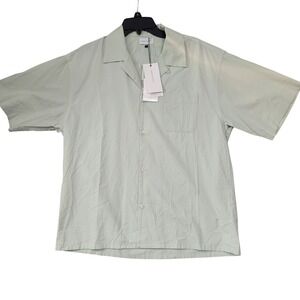 NWT JOHN ELLIOTT Camp Shirt Solid Mint Green Button Down Short Sleeve Mens  FLAW